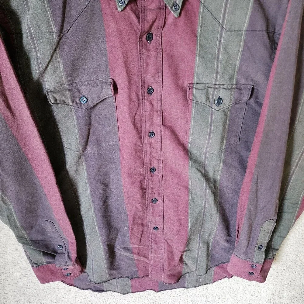 VTG Wrangler Gold Multicolor Striped Western Button Down LS Shirt Size XL‎